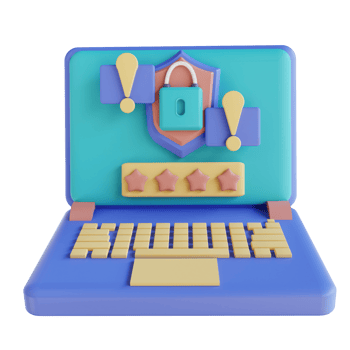 3D illustration laptop security alarm png