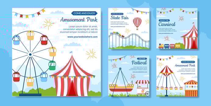 Amusement Park Carnival Social Media Post Template Hand Drawn Cartoon Flat Illustration vector