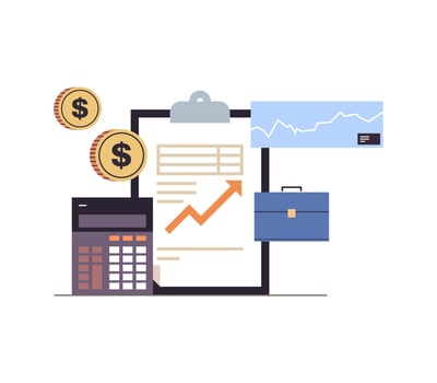 Business analyzing corporate data planning report accounting presentation report concept horizontal flat vector illustration.