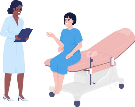 Woman at gynecologist appointment semi flat color vector characters
