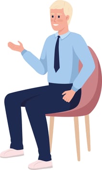 Employee sitting on chair semi flat color vector character