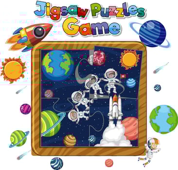 Astronaut in space photo puzzle game template vector