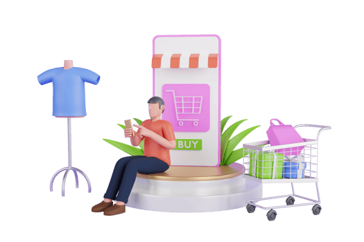 Smart phone is surrounded by parcels, shopping bags and alarm clocks on a blue background. Online shopping 3D Illustration. png