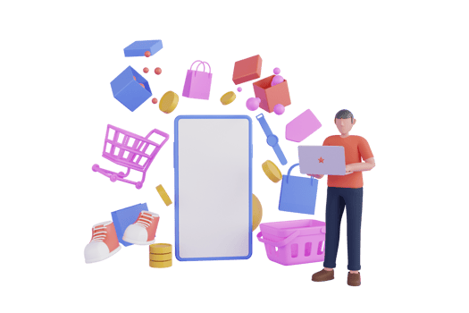 Mobile shopping concept 3D illustration. Shopping online. online store on website mobile application 3d rendering png