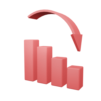 Chart Bearish down trend red arrow. Realistic 3D illustration investment financial business concept png