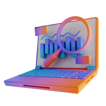 3D illustration laptop and data analysis png