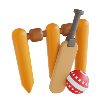 3D illustration cricket bat ball and wicket png