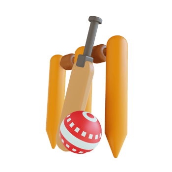 3D illustration cricket bat ball and wicket png