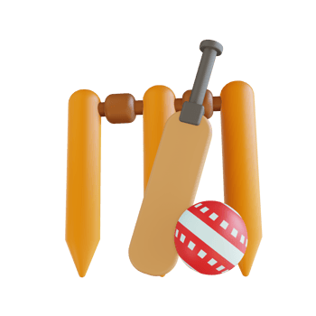 3D illustration cricket bat ball and wicket png