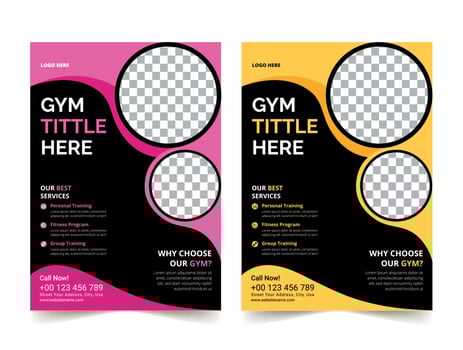 Business Gym Fitness Flyer yellow and pink color design corporate template design for annual report company leaflet cover Free Vector