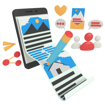 3d illustration of create content and share in social media png