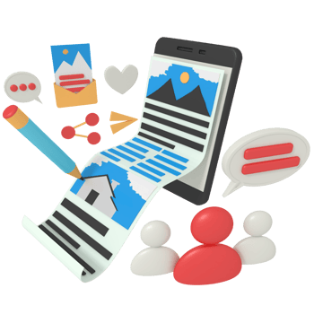 3d illustration of create content and share in social media png