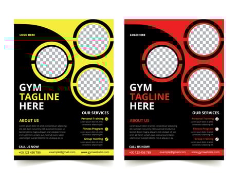 Business Gym Fitness Flyer yellow and red color design corporate template design for annual report company leaflet cover Free Vector