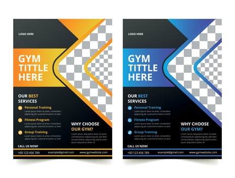 Business Gym Fitness Flyer yellow and sky color design corporate template design for annual report company leaflet cover Free Vector