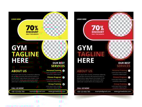 Business Gym Fitness Flyer yellow and red color design corporate template design for annual report company leaflet cover Free Vector