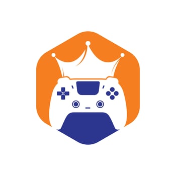 Game king vector logo design. Gamepad with crown vector icon design.