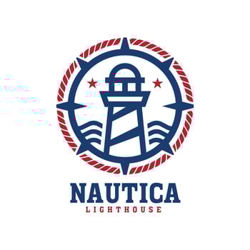 logo illustration of nautical lighthouse with rope and compass, suit for marine company vector