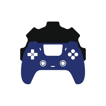 Video game repair vector logo design template. Gamepad with gear icon vector design.