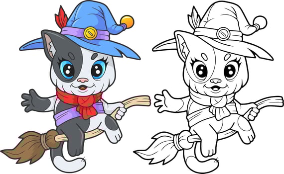 cute little witch cat, funny illustration, design vector