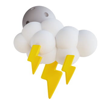 3D illustration cloudy night lightning png