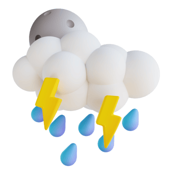 3D illustration heavy raining night with lightning png
