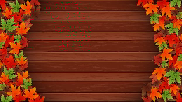 Autumn background with leaves and wooden table, autumn concept, thanksgiving background vecto4 vector