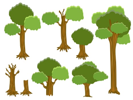 Collection of trees illustrations free illustration for nature icon vector