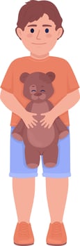 Smiling boy with teddy bear semi flat color vector character