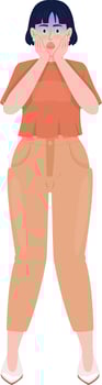 Scared woman holding face semi flat color vector character