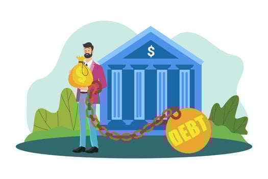 Man under debt from the bank vector