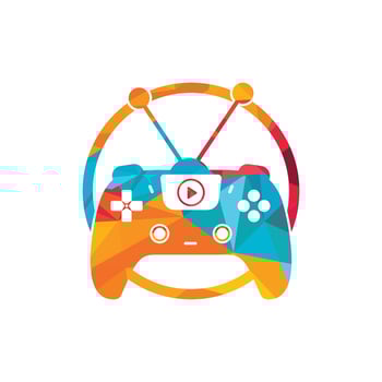 Gaming tv vector logo design. Television and Gamepad icon vector design.