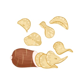 Vector illustration, cassava chips, snacks isolated on white background.