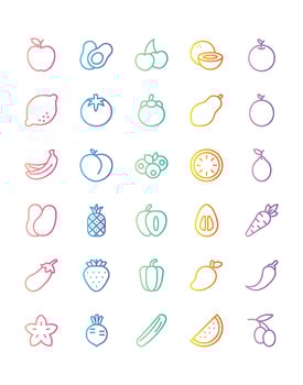 Fruits Icon Set 30 isolated on white background vector