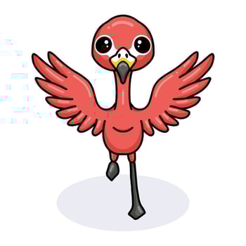 Cute little pink flamingo cartoon raising hands vector