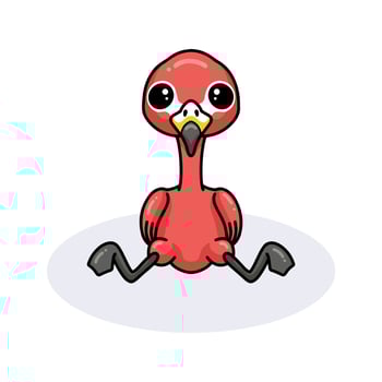 Cute little pink flamingo cartoon sitting vector