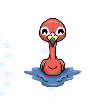 Cute little pink flamingo cartoon swimming vector
