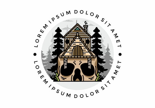 Wooden house with skull foundation illustration vector