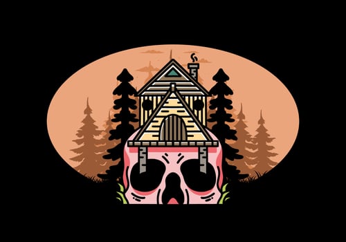 Wooden house with skull foundation illustration vector