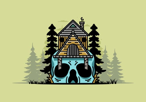Wooden house with skull foundation illustration vector