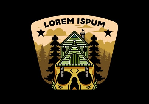 Wooden house with skull foundation illustration vector