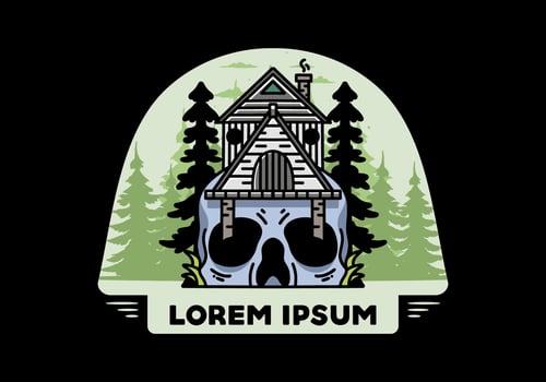 Wooden house with skull foundation illustration vector