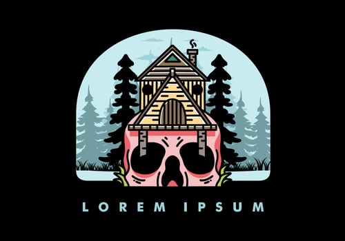 Wooden house with skull foundation illustration vector