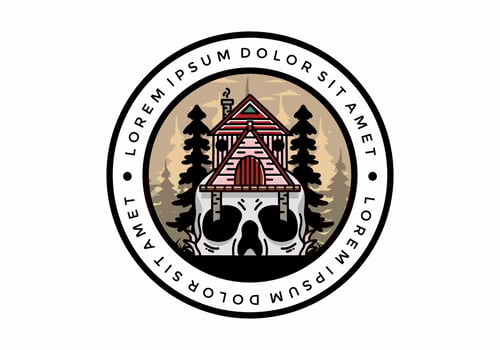 Wooden house with skull foundation illustration vector