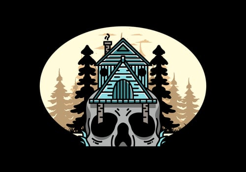 Wooden house with skull foundation illustration vector
