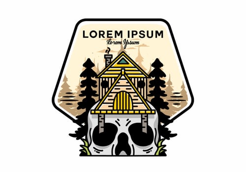 Wooden house with skull foundation illustration vector