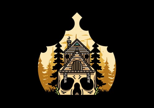 Wooden house with skull foundation illustration vector