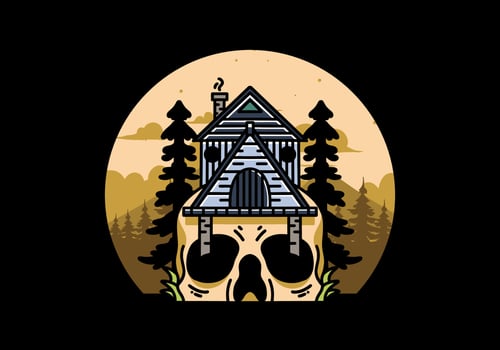 Wooden house with skull foundation illustration vector