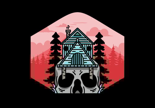 Wooden house with skull foundation illustration vector