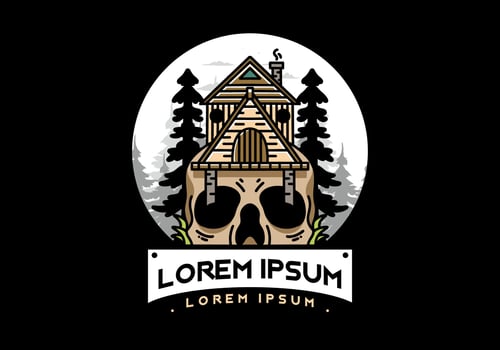 Wooden house with skull foundation illustration vector