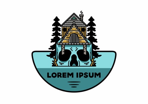 Wooden house with skull foundation illustration vector